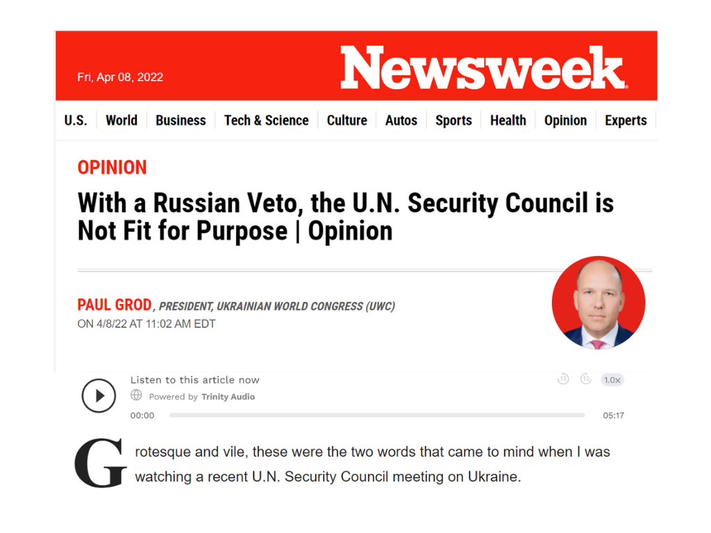 Павло Ґрод: Російське вето у РБ ООН позбавляє її мети існування